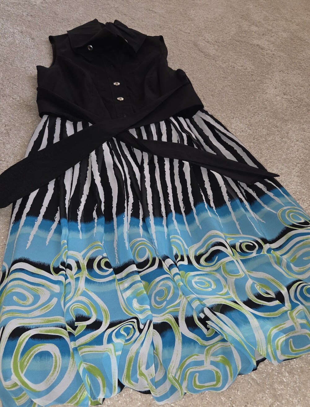 Frank Lyman Design Black, Blue & Green Printed Midi Dress